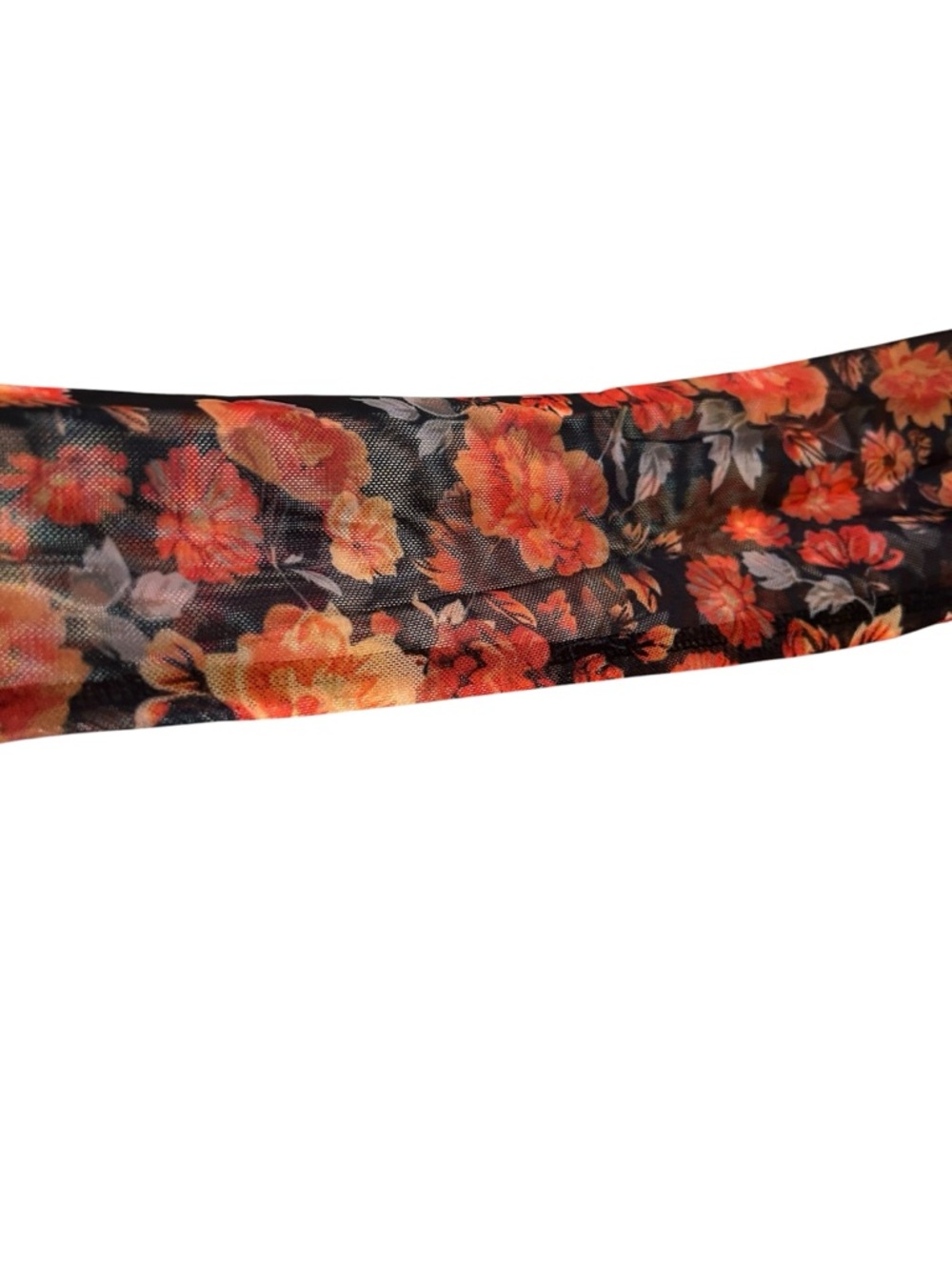 Zeagoo mesh floral top orange and black ruched sides Size Medium - Picture 3 of 5